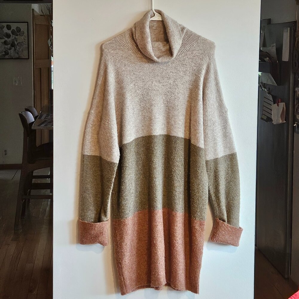 Rachel Zoe NWT Rust Olive Taupe Long Cowl Tunic Soft Stretch Sweater Medium